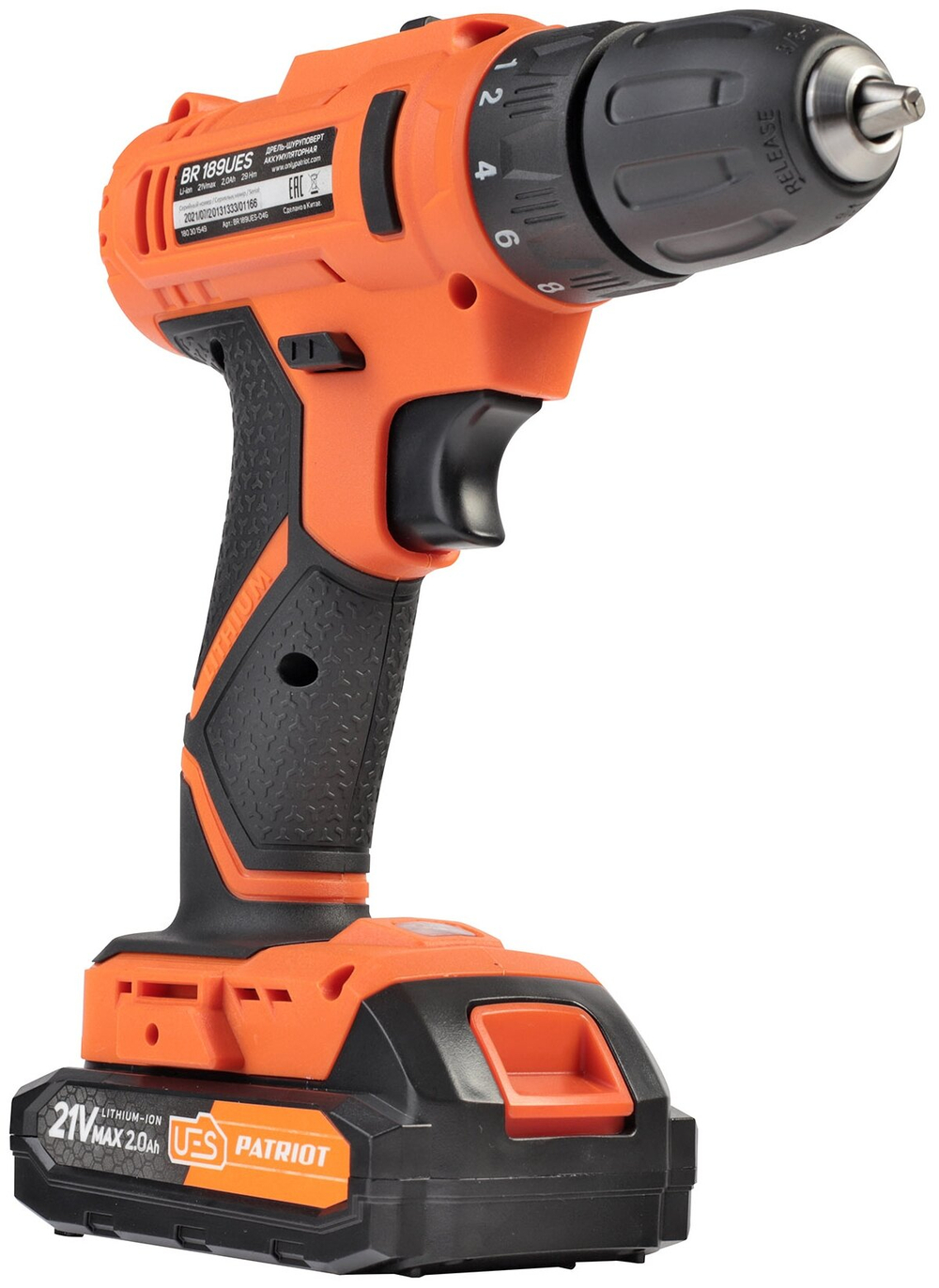 Дрель-шуруповерт акк.PATRIOT BR 189UES, две АКБ Li-Ion 18В, 2,0 Ач, 29Нм, кейс (180301549)