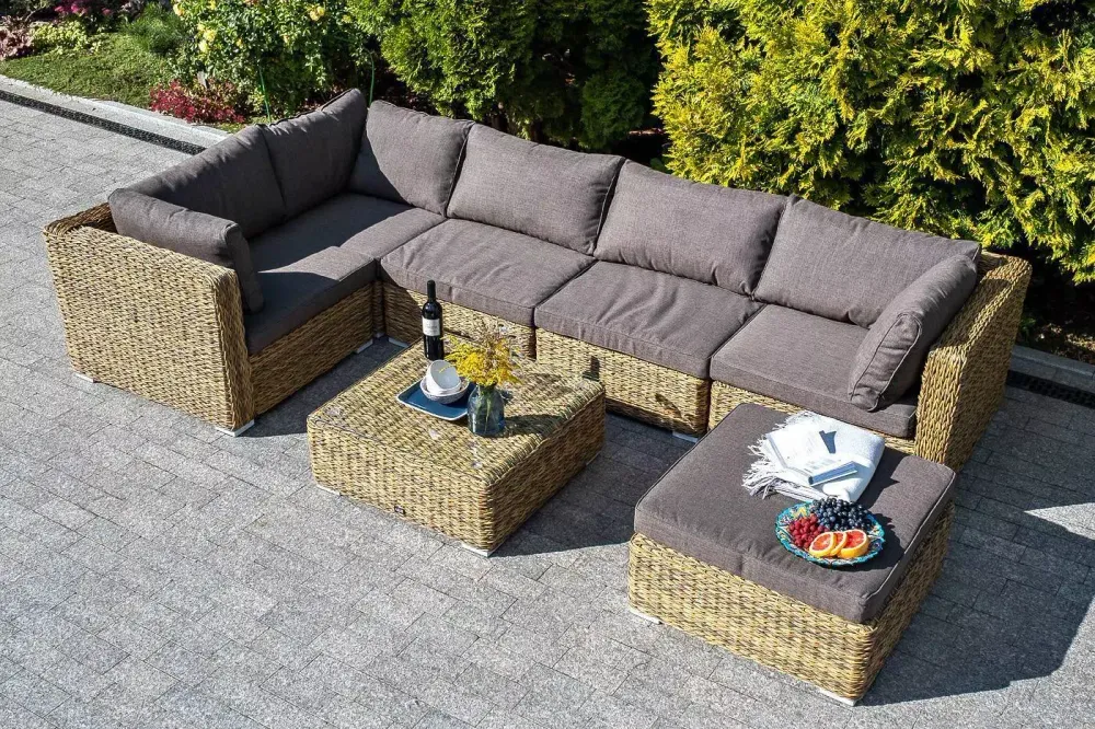 "Лунго" трансформирующийся диван из искусственного ротанга (гиацинт), цвет соломенный