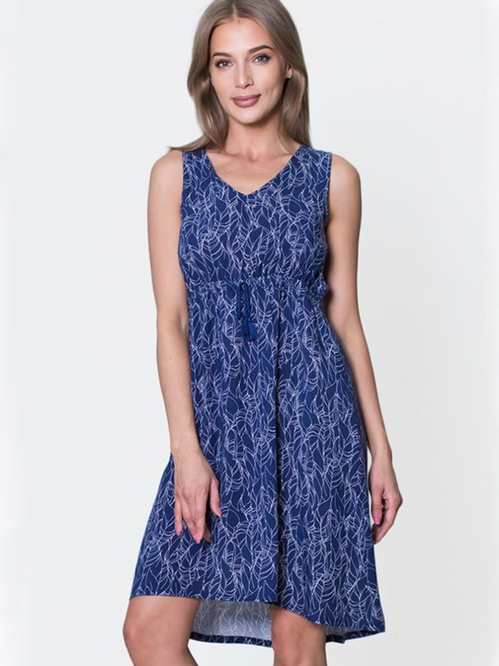 Платье с завышенной талией из вискозы (Размер: S) (Цвет: темно-синий)