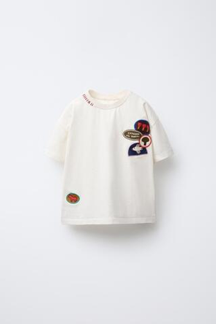 ZARA ФУТБОЛКА С ВЫШИВКОЙ, ЭКРЮ