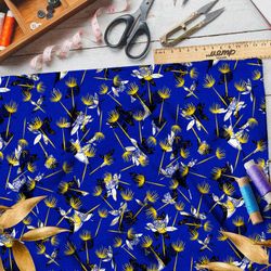 Ткань барби пустые стебои одуванчиков на синем фоне