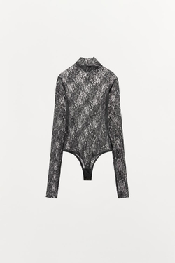 ZARA БОДИ С ЦВЕТОЧНОЙ ВЫШИВКОЙ ИЗ КРУЖЕВА, СЕРЫЙ