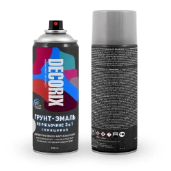 Аэрозольная грунт-эмаль по ржавчине 3 в 1 серебро краска для металла DECORIX 520 мл глянцевая в баллончике серебристая