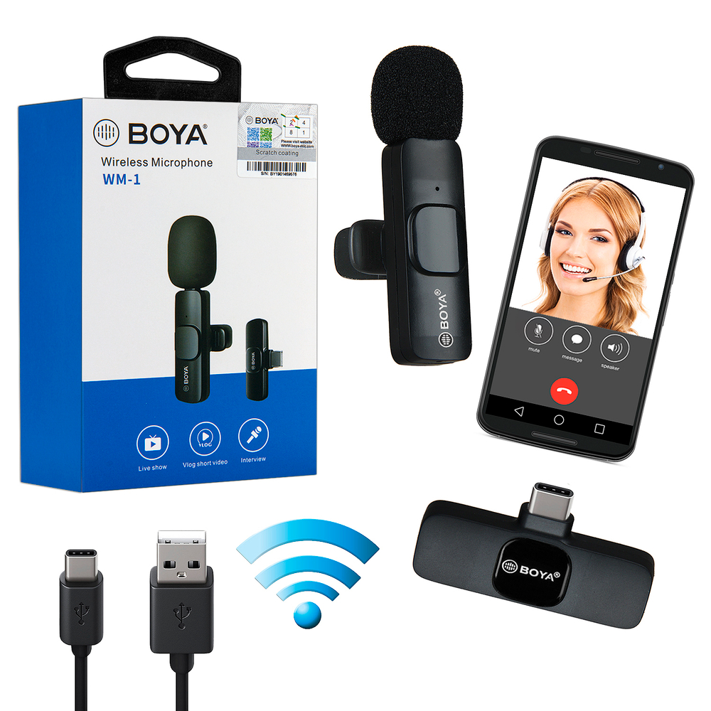 Беспроводной петличный микрофон BOYA WM-1 Type-C (черный)