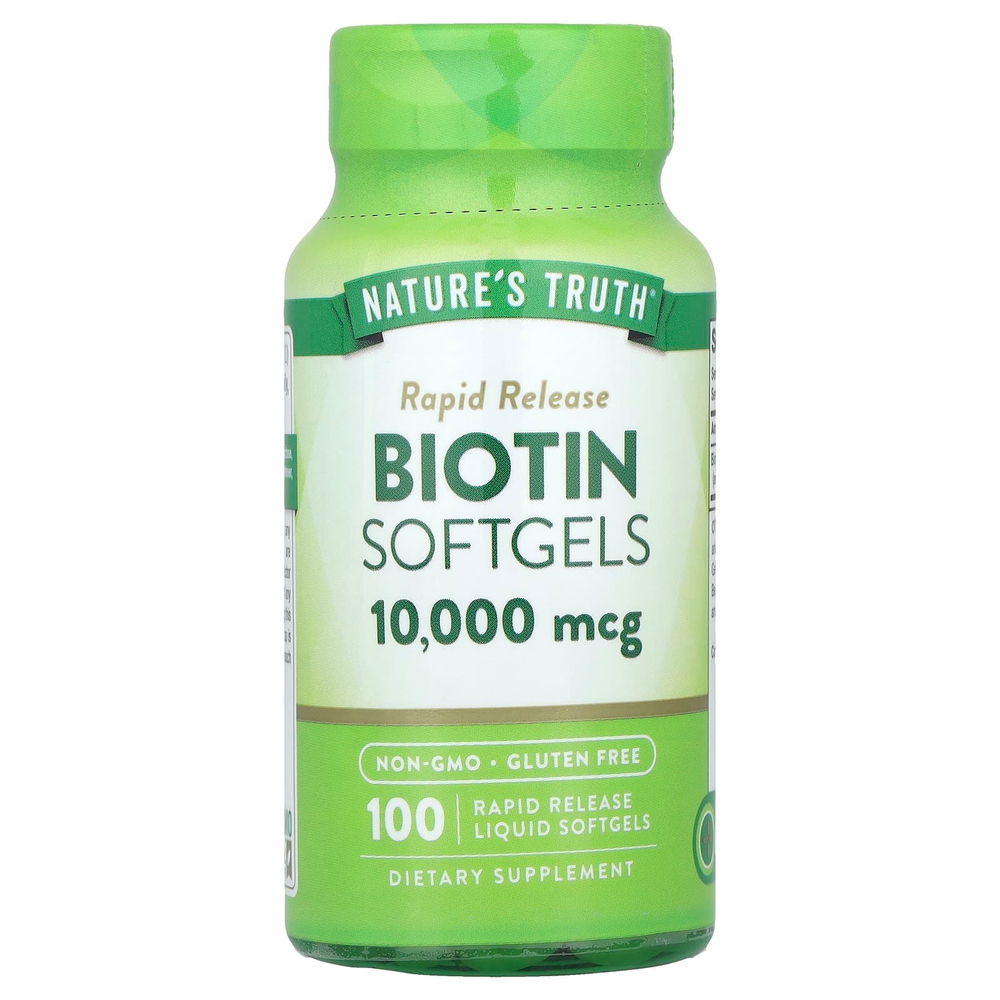 Nature's Truth, Биотин, 10 000 мкг, 100 желатиновых капсул с быстрым высвобождением