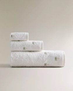 ZARA HOME БАННОЕ ПОЛОТЕНЦЕ С ВЫШИВКОЙ «ПАЛЬМЫ», ЗОЛОТИСТЫЙ
