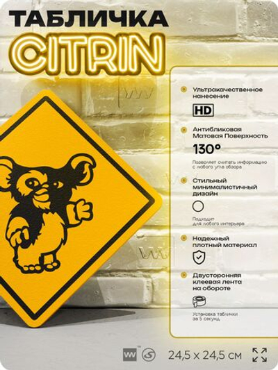 Табличка декоративная "Гремлин" на дверь и стену, прикольная штука в подарок, декоративный знак для комнаты, офиса, 24,5х24,5 см, пластиковая, Айдентика Технолоджи