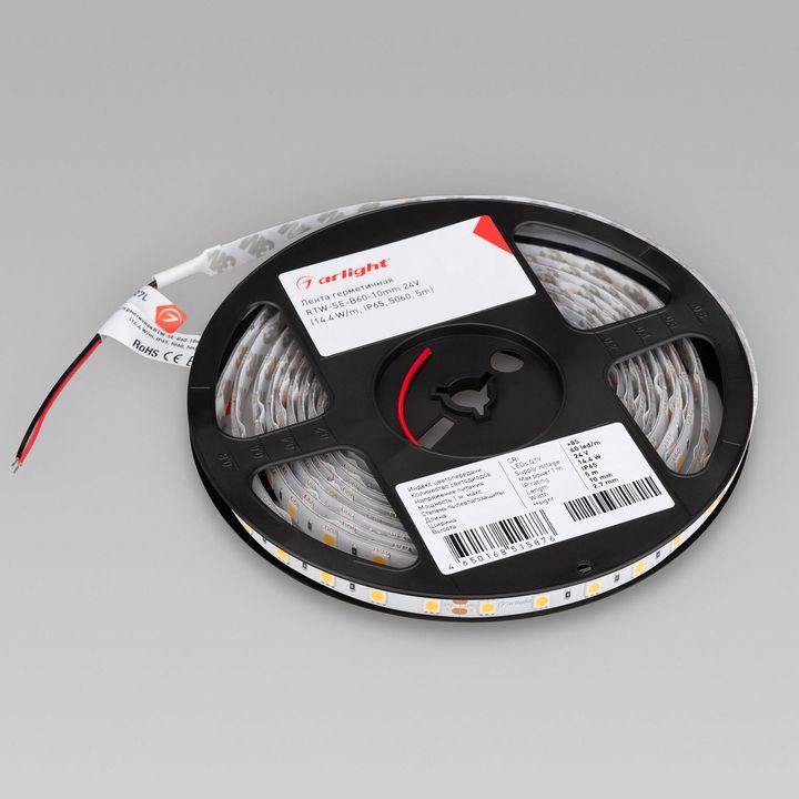 Светодиодная влагозащищенная лента Arlight 14W/m 60Led/m 5060SMD теплый белый 5M RTW-SE-B60-10mm 24V Warm3000 015279(3)