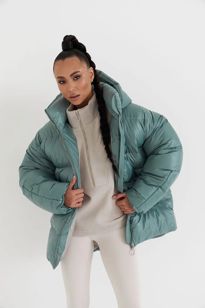 Пуховик средней длины 2.0 цвета зеленый чай