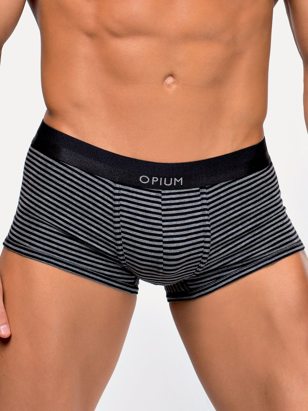 Мужские хлопковые трусы-боксеры в полоску (Размер: XL) (Цвет: черный с серым)