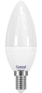 Лампа светодиодная GENERAL, Е27, 8Вт, С37 (свеча), 220В, 600лм, 4000К