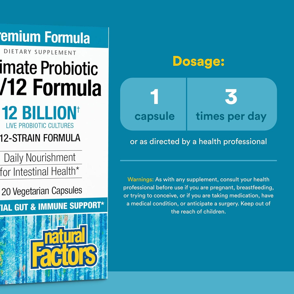 Natural Factors, Ultimate Probiotic, формула 12/12, 12 млрд КОЕ, 120 вегетарианских капсул