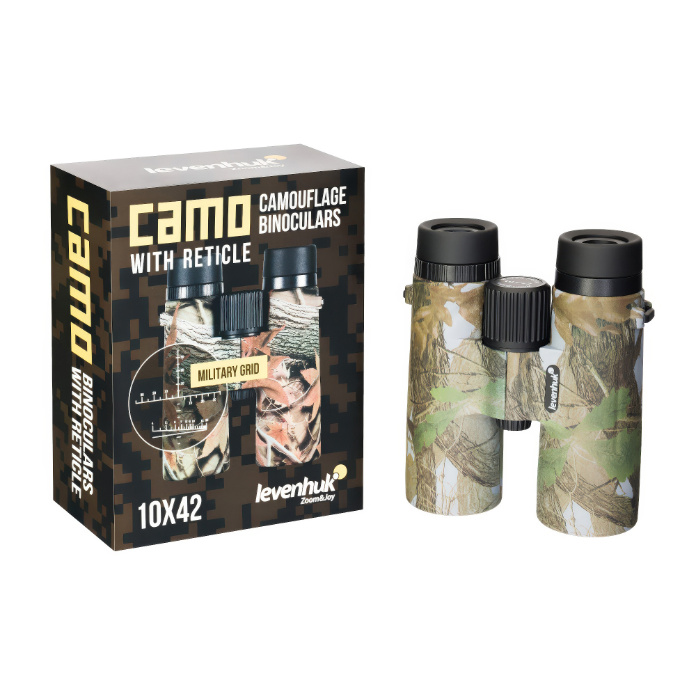 Бинокль Levenhuk Camo Grass 10x42 с сеткой - Установка на штатив через стандартный адаптер 1/4