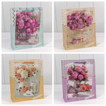 Пакет подарочный 26х32х10см "Цветы" матовый (Микс)