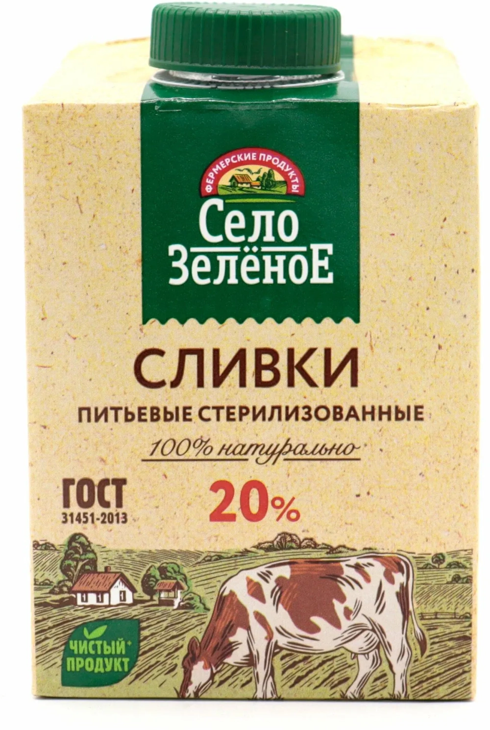 Сливки стерилизованные 20%, Село Зеленое, 500г