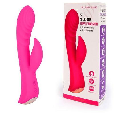 Ярко-розовый вибромассажер-кролик 5 Silicone Ripple Passion - 19,1 см. (Цвет: ярко-розовый)
