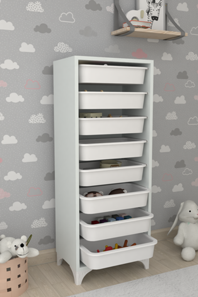 Стеллаж DORA с 8 выдвижными ящиками - белый