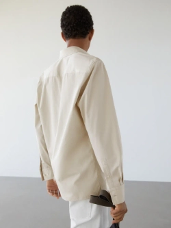 Massimo Dutti Рубашка из 100% хлопкового поплина с карманом, бежевый