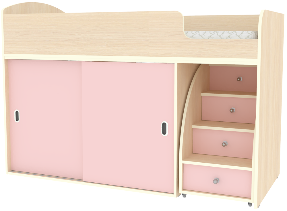 Кровать-чердак КарИВи Малыш Купе  Дуб Молочный Розовый