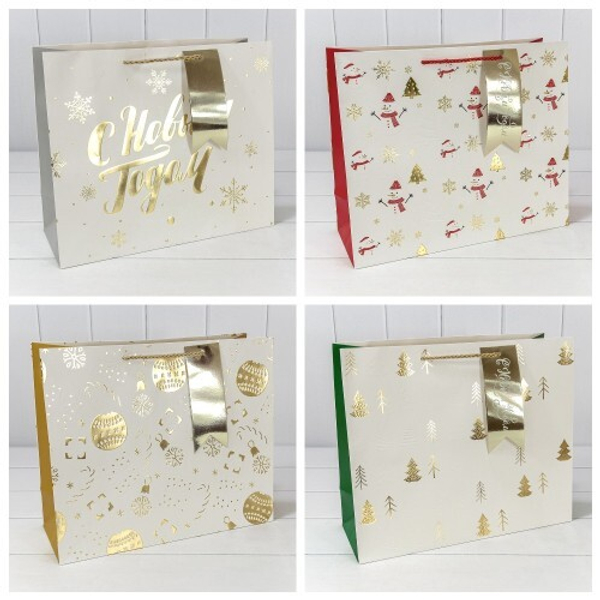 
          Пакет подарочный 39.5 х 33 х 15 см Набор 4 шт "Новый год" с тиснением (Белый)