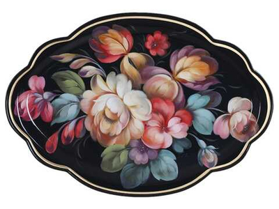 Жостовский поднос декоративный, размер 32х22 см (A11), металлический