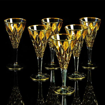 Migliore De Luxe Набор бокалов для вина/воды Golden Dream, хрусталь, декор золото 24К - 6шт