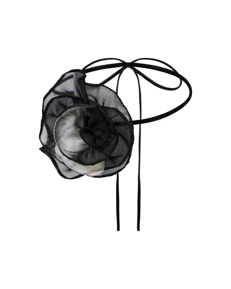 Lydia, чокер регулируемый из черного шифона с молочным средним принтом и бархатной ленты