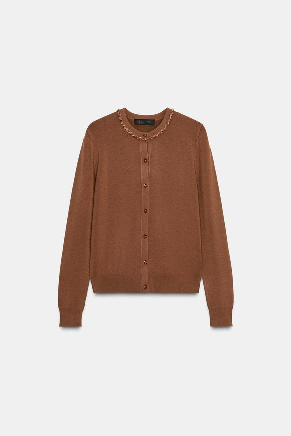 ZARА КАРДИГАН С КОНТРАСТНЫМИ ДЕТАЛЯМИ, КОРИЧНЕВЫЙ