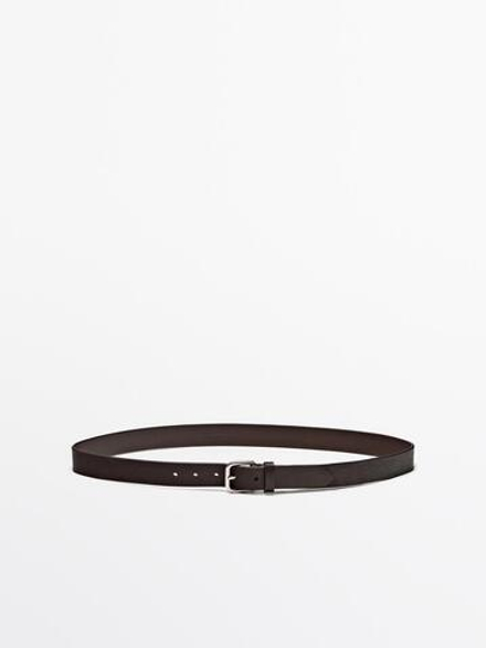 Massimo Dutti Ремень из кожи наппа с квадратной пряжкой, коричневый