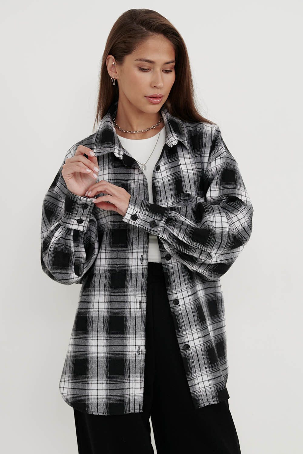 Рубашка из фланели в серо-черную клетку