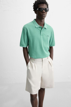 ZARA ПОЛО ПИКЕ, ЛИНЯЛЫЙ ЗЕЛЕНЫЙ