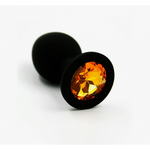 Анальная пробка из чёрного силикона с жёлтым кристаллом (размер S)