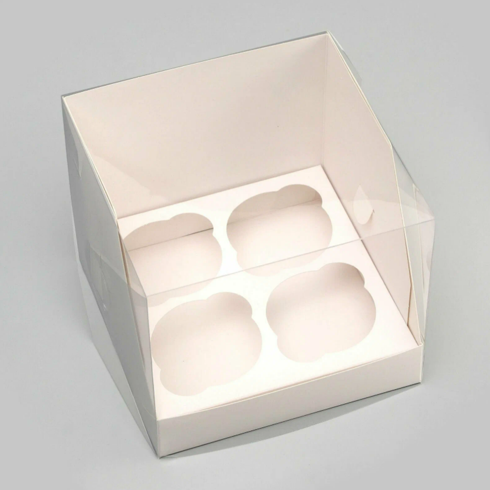 Коробка для капкейков 4 шт ПРЕМИУМ 160*160*100 мм (белый)