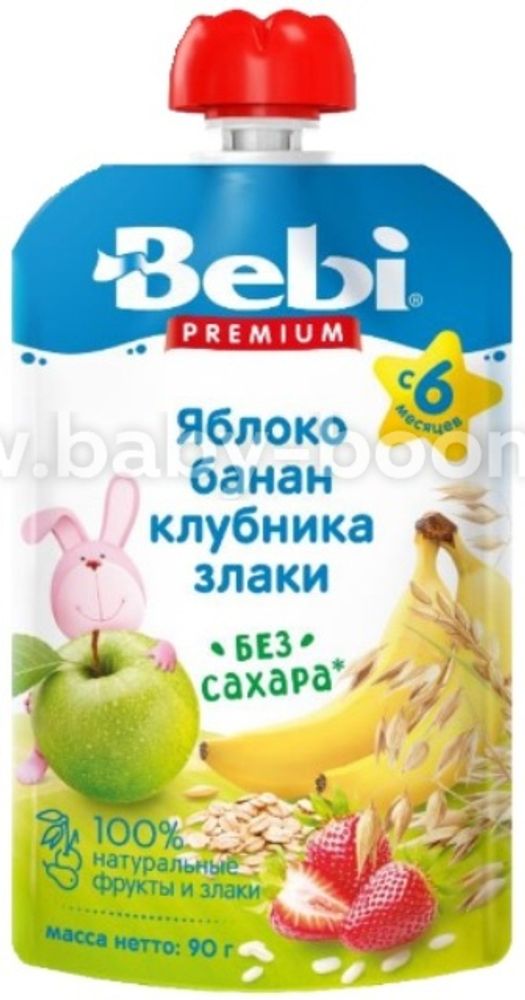 Bebi Premium Пюре яблоко-банан-клубника-злаки (6 м+) 90 г