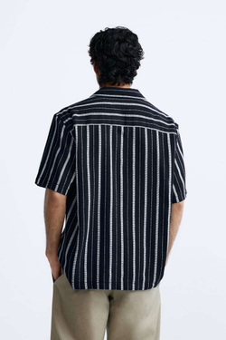 ZARA РУБАШКА В ПОЛОСКУ, МОРСКОЙ СИНИЙ