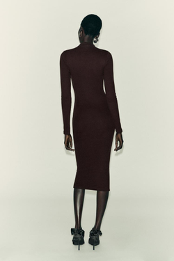 ZARA ПЛАТЬЕ МИДИ В РУБЧИК, КОРИЧНЕВЫЙ