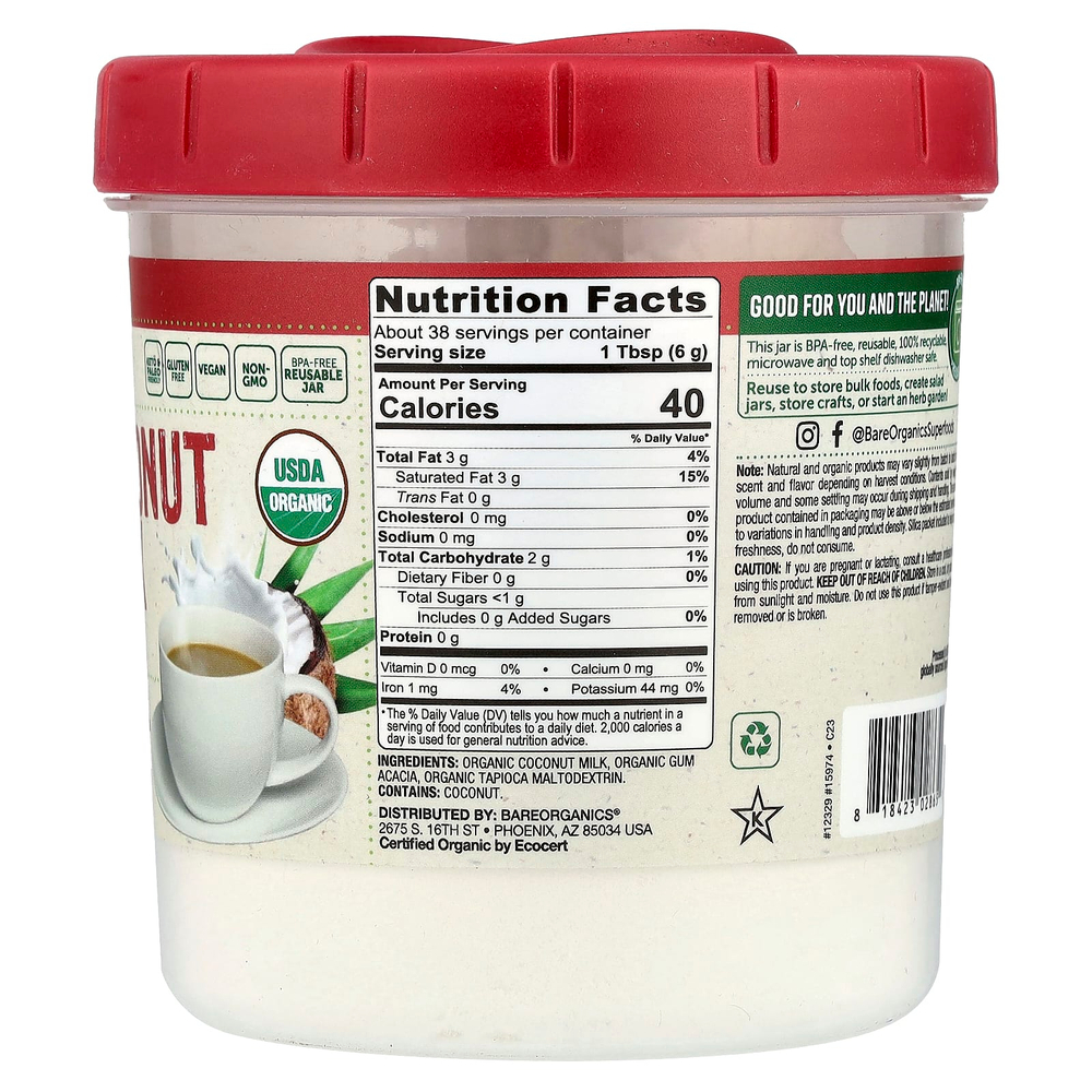 BareOrganics, Органическое сухое кокосовое молоко, 227 г (8 унций)