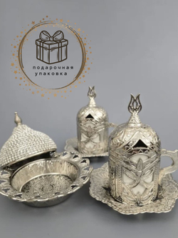 Кофейный набор "Клевер" на 1 персону с лукумницей/ACAR. Турция (золотистый)