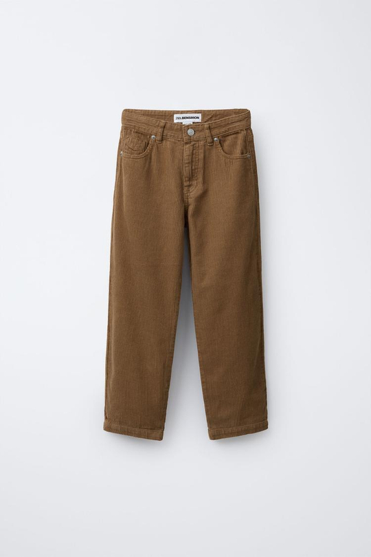 ZARA Х BENSIMON ® ВЕЛЬВЕТОВЫЕ БРЮКИ ПРЯМОГО КРОЯ, КОНЬЯЧНЫЙ
