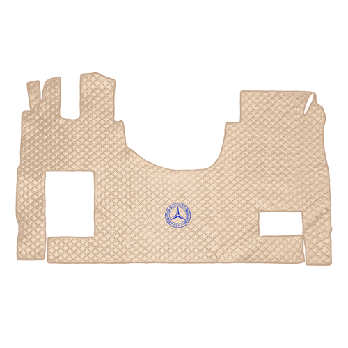 Ковры MERCEDES Actros 2020г ровный пол (экокожа, бежевый, бежевый кант, синяя вышивка)