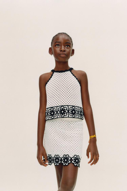 ZARA ЮБКА ИЗ ВЯЗАНОГО КРУЖЕВА С ЦВЕТАМИ, ЭКРЮ