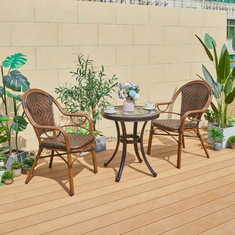 Обеденная уличная мебель литой алюминий/ искусственного ротанг стол Керамик + 2 кресла