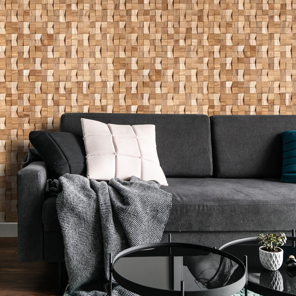 Деревянная мозаика для стен Wood Mosaic Домчик натур