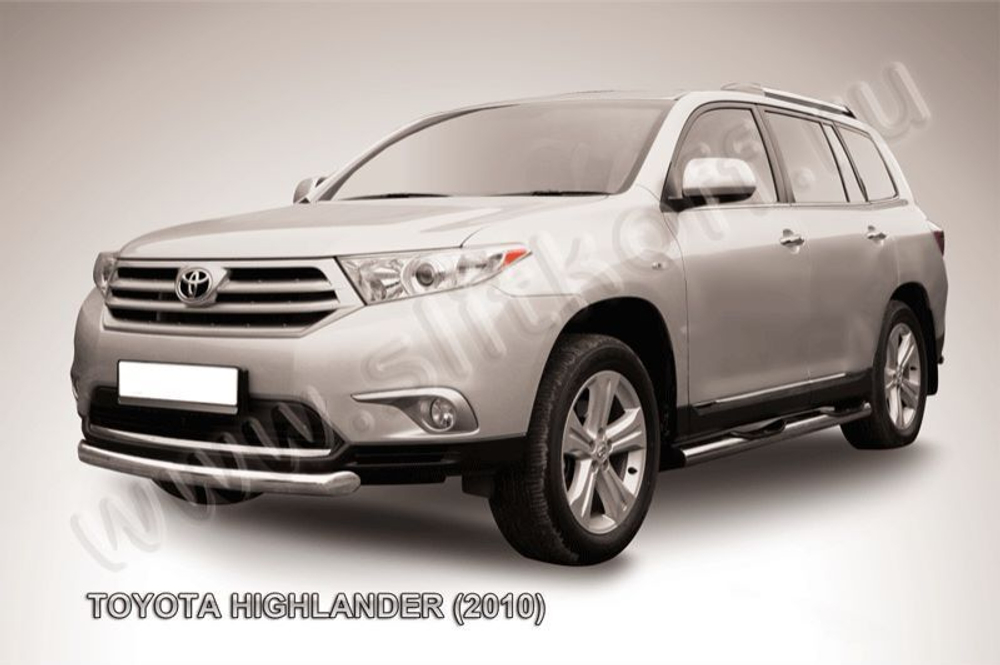 Защита переднего бампера (нержавейка) Toyota Highlander (2010-2013) d76 радиусная