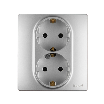 Розетка двойная с заземлением со шторками в сборе 16А 250В алюминий ETIKA Legrand