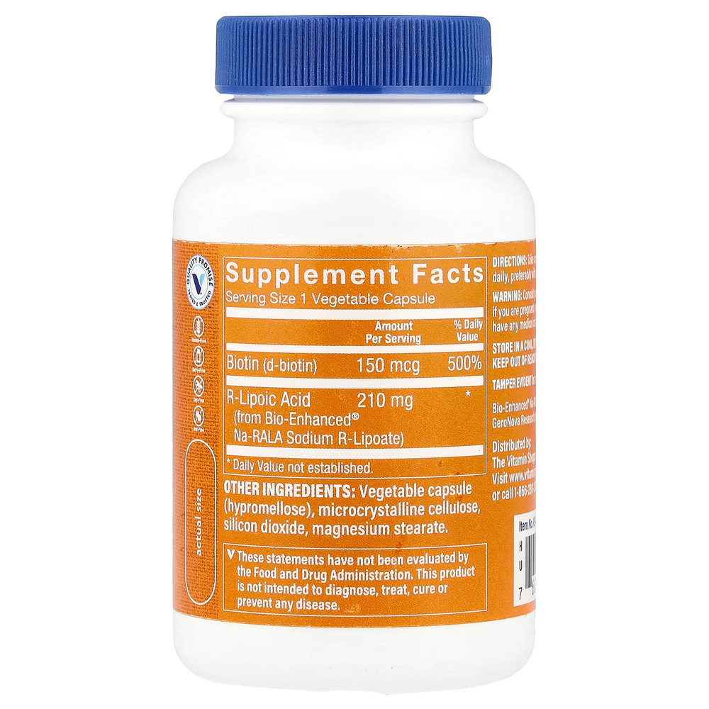 The Vitamin Shoppe, R-липоевая кислота, 60 растительных капсул