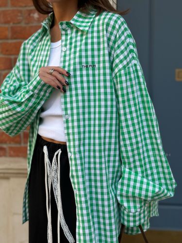 Зеленая хлопковая оверсайз рубашка в клетку