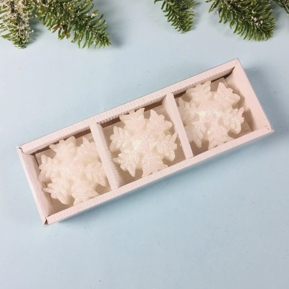 Свечи новогодние «Снежинки блестящие» 5 см (набор 3 шт), белый