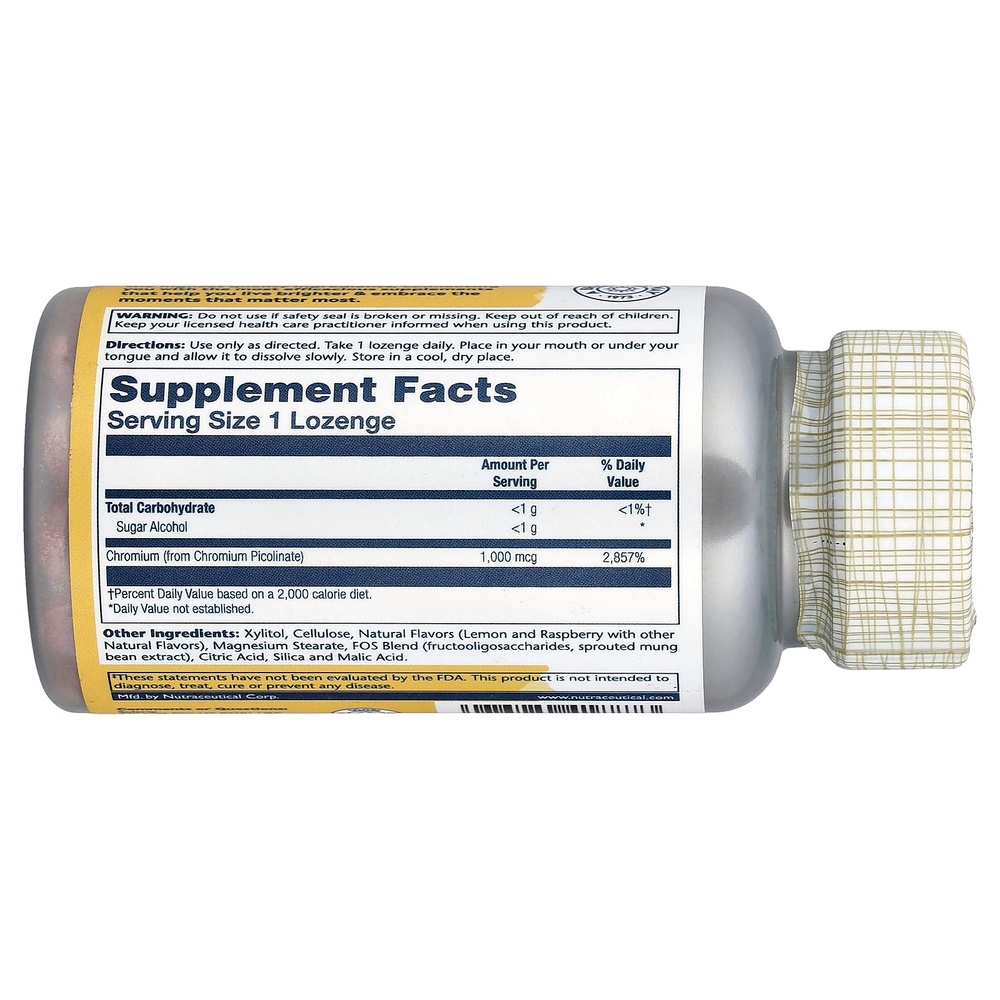 Solaray, пиколинат хрома, пастилки, натуральный лимонный вкус и малина, 1000 мкг, 100 пастилок