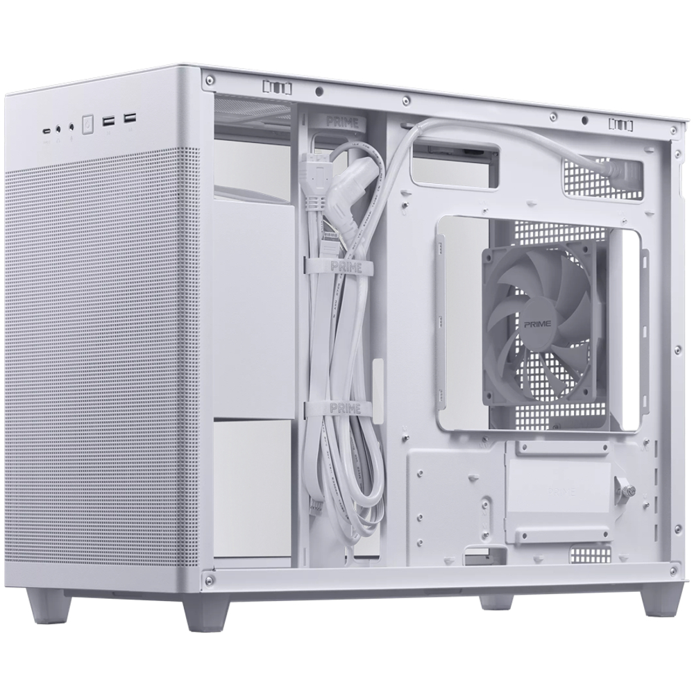 Корпус ASUS Prime AP201 Tempered Glass MicroATX Case White - stylish 33-liter MicroATX case with tool-free side panels, with support for 360 mm coolers, graphics cards up to 338 mm long, and standard ATX PSUs